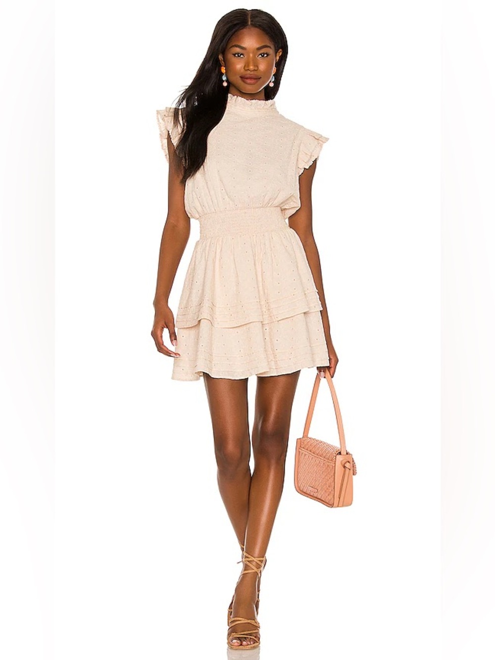 Cleobella Venita Mini Dress Peony Foliage Print Floral Eyelet Boho Women’s L
